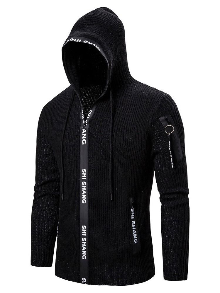 Pocket Standard Hooded Zipper Herren Slim Sweater