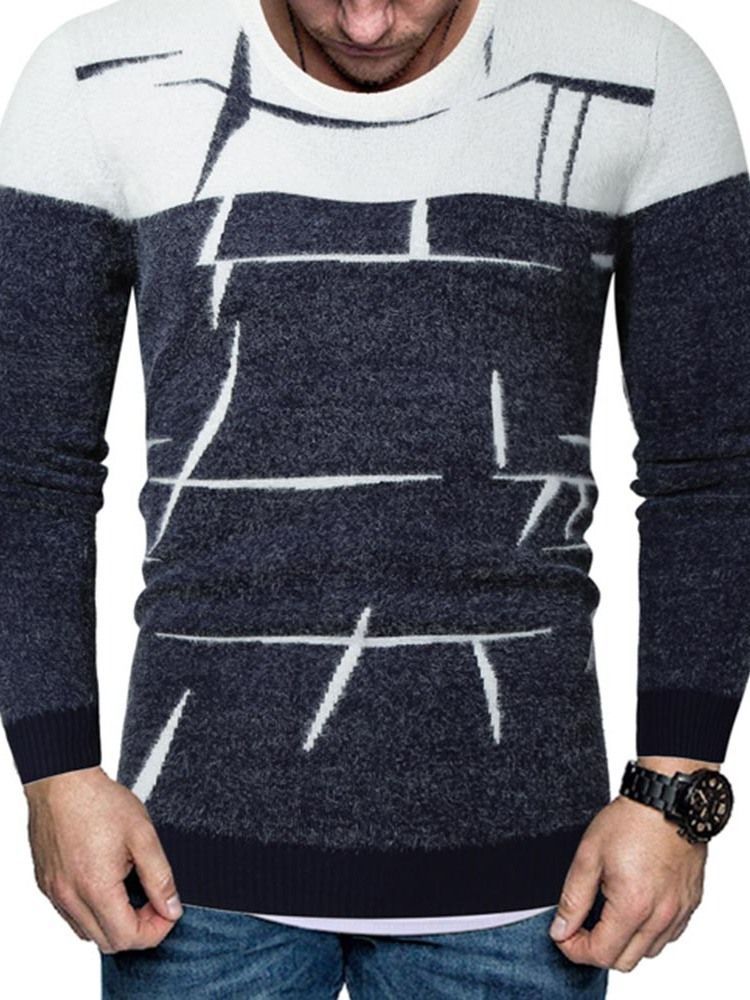 Print Color Block Rundhals European Slim Herren Pullover