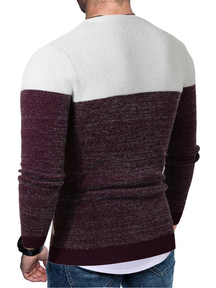 Print Color Block Rundhals European Slim Herren Pullover