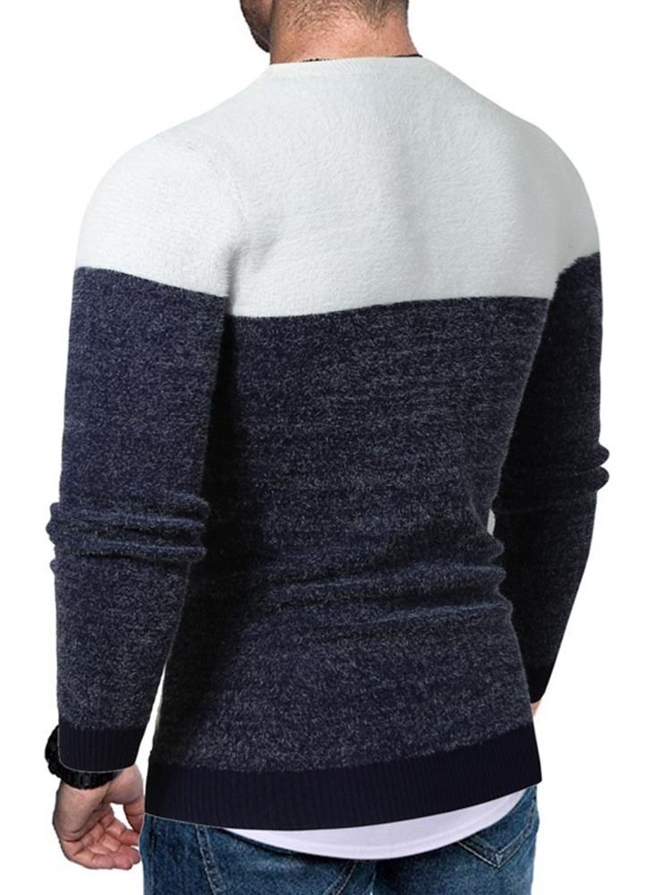 Print Color Block Rundhals European Slim Herren Pullover