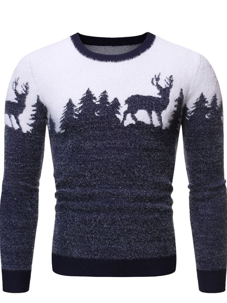 Rundhals Standard Animal Winter Herren Slim Pullover Slim