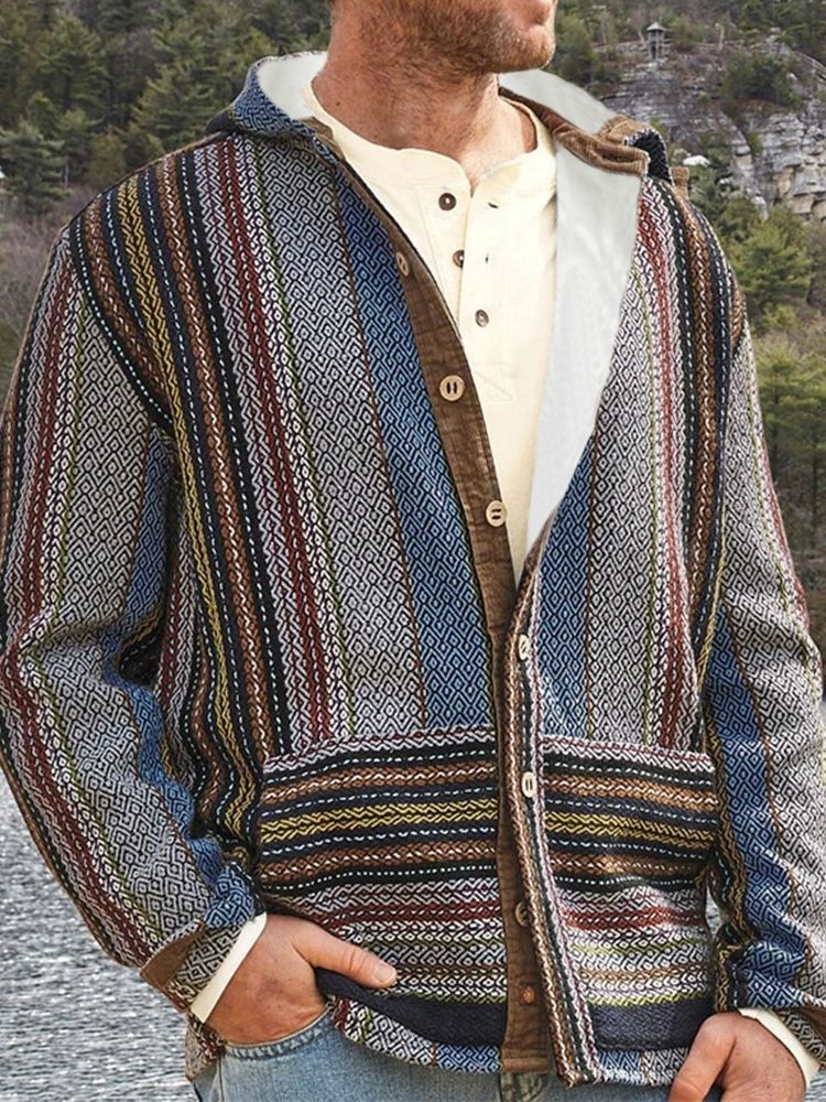 Standard Einreihiger Herren-strickjacke Mit Kapuze Und Knopf