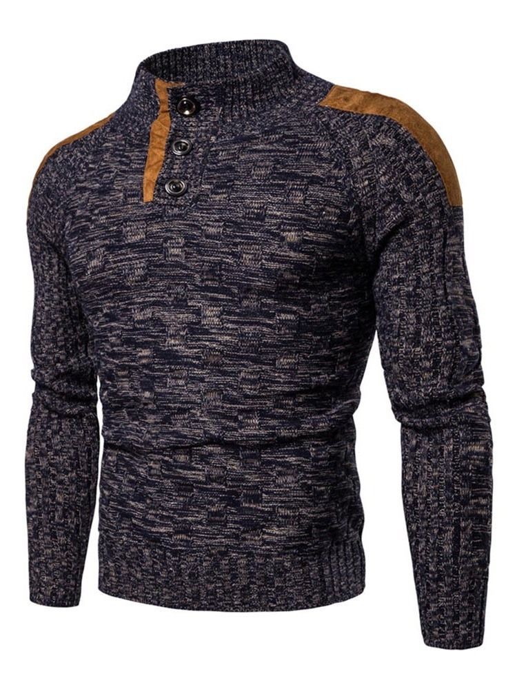 Standard-farbblock-knöpfe Casual Slim Herren Pullover