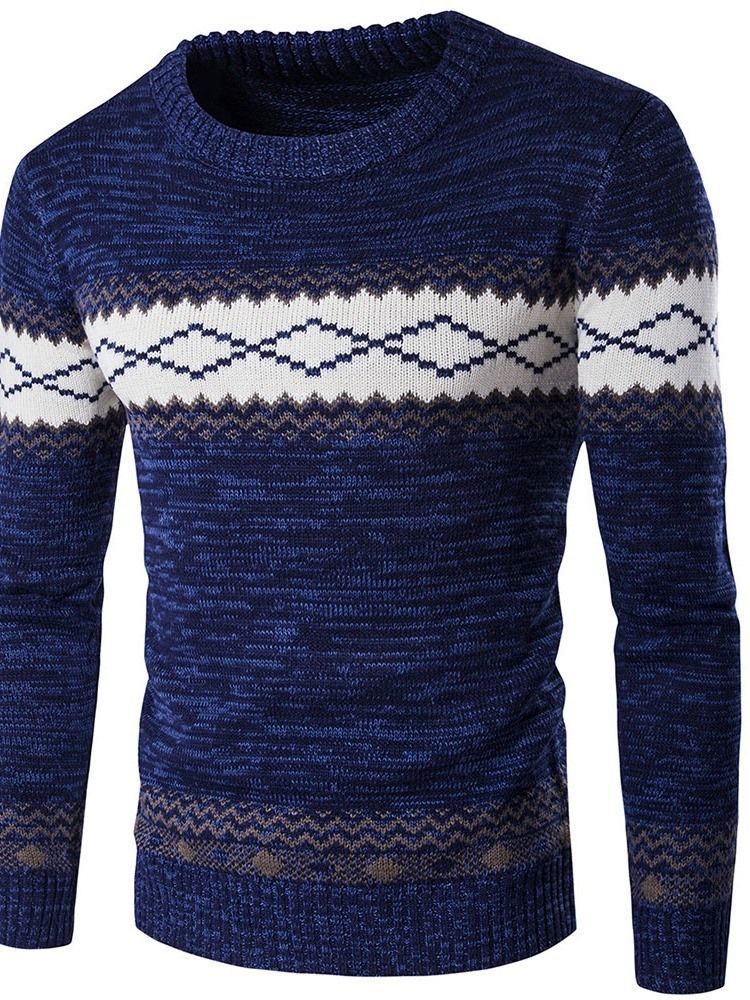 Standard Patchwork Rundhals Winter Casual Herren Pullover