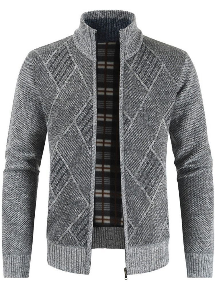 Stehkragen Standard Geometrischer Herren Slim Zipper Sweater