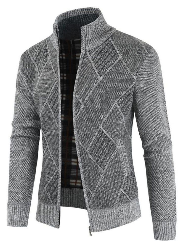 Stehkragen Standard Geometrischer Herren Slim Zipper Sweater