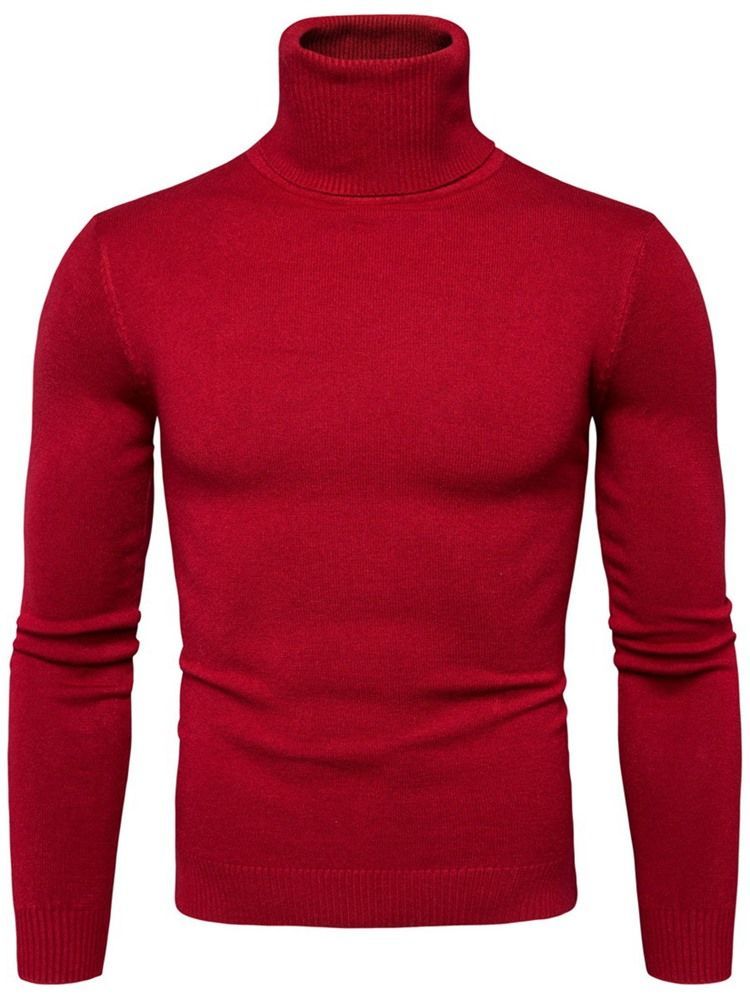 Turtleneck Plain Standard Slim Frühling Herren Pullover