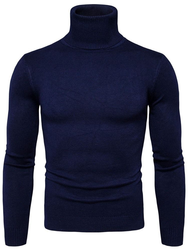 Turtleneck Plain Standard Slim Frühling Herren Pullover