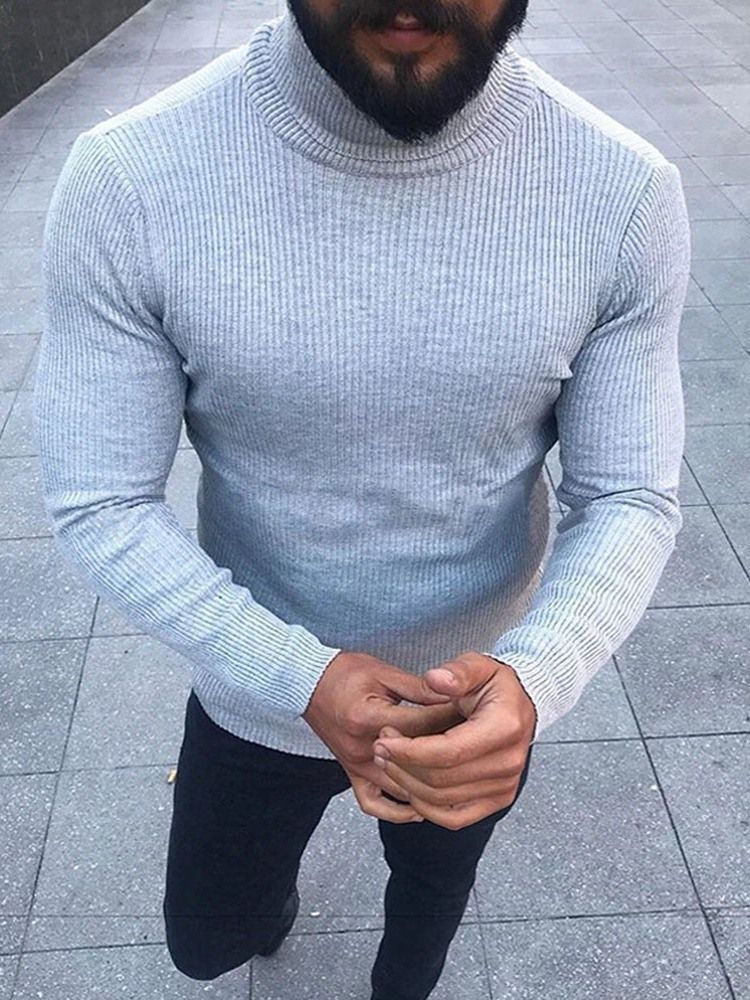 Turtleneck Plain Standard Winter Casual Herren Pullover