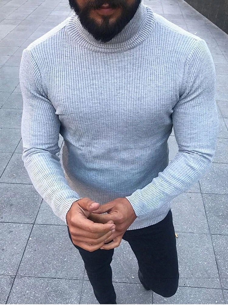 Turtleneck Plain Standard Winter Casual Herren Pullover