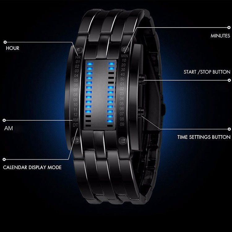 Wolfram Steel Binäre Led Herrenuhr