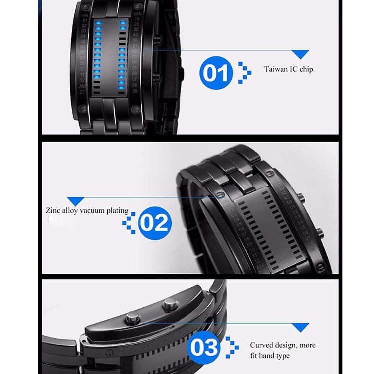 Wolfram Steel Binäre Led Herrenuhr