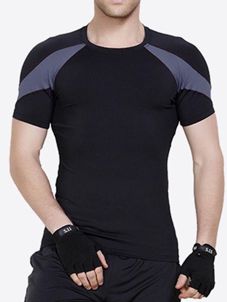 Herren Farbblock Kurzarm Quick Dry Gym Sport T-shirt