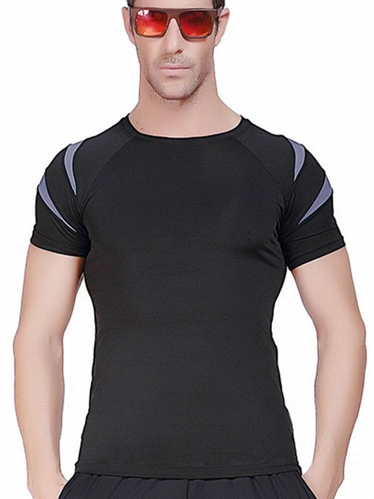 Herren Farbblock Patchwork Kurzarm Gym Sport T-shirt