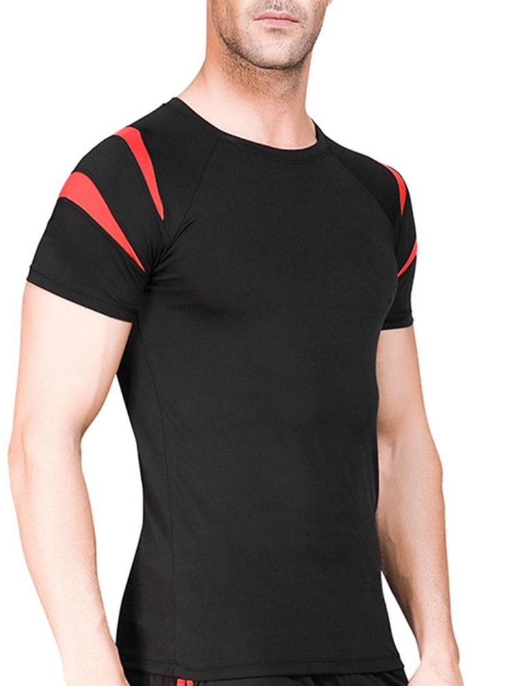 Herren Farbblock Patchwork Kurzarm Gym Sport T-shirt