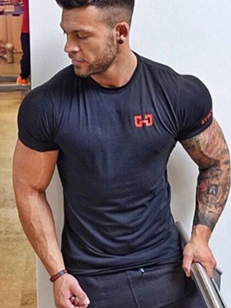 Herren-fitness-sport-t-shirt Mit Farbblock-print Kurzarm-pullover