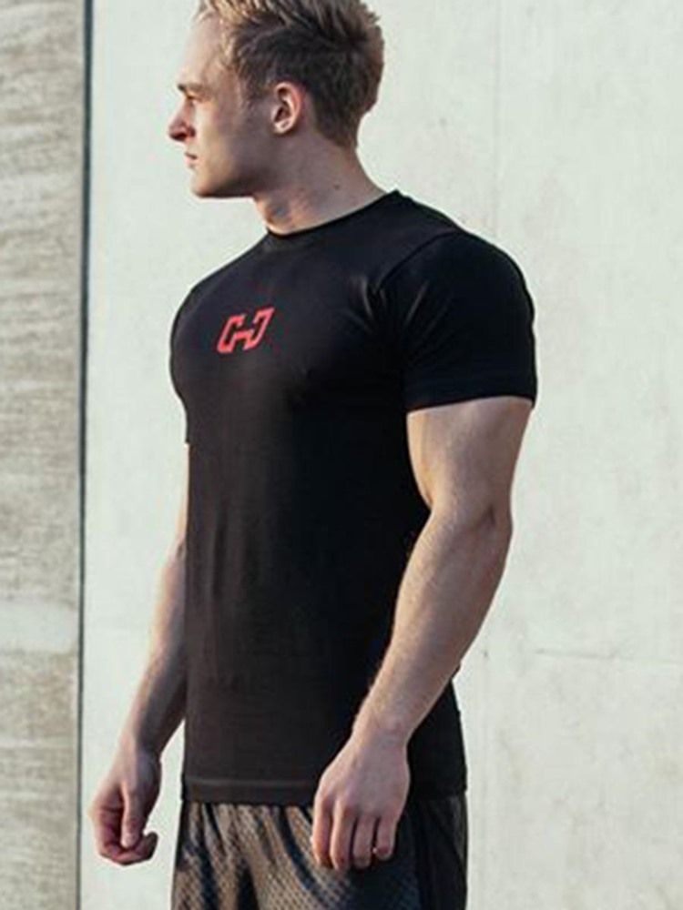 Herren-fitness-sport-t-shirt Mit Farbblock-print Kurzarm-pullover