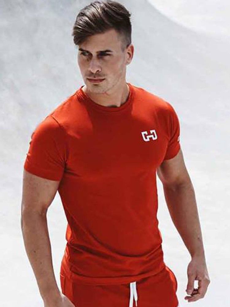 Herren-fitness-sport-t-shirt Mit Farbblock-print Kurzarm-pullover