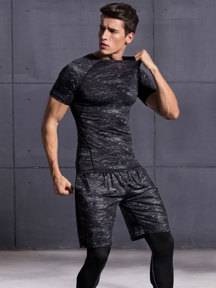 Herren Print Kurzarm Sportoberteile