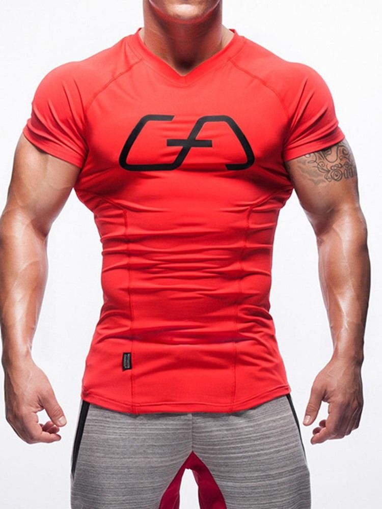 Herren Quick Dry Print Color Block Kurzarm Gym Sport T-shirt