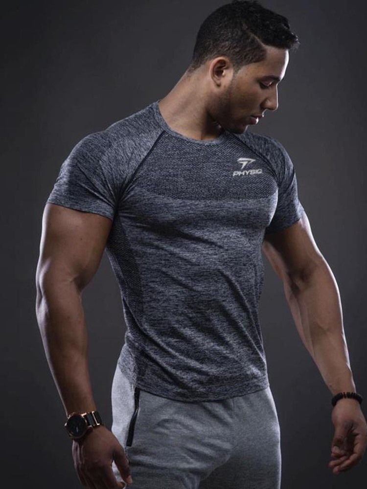 Herren Quick Dry Print Kurzarm Gym Sport T-shirt