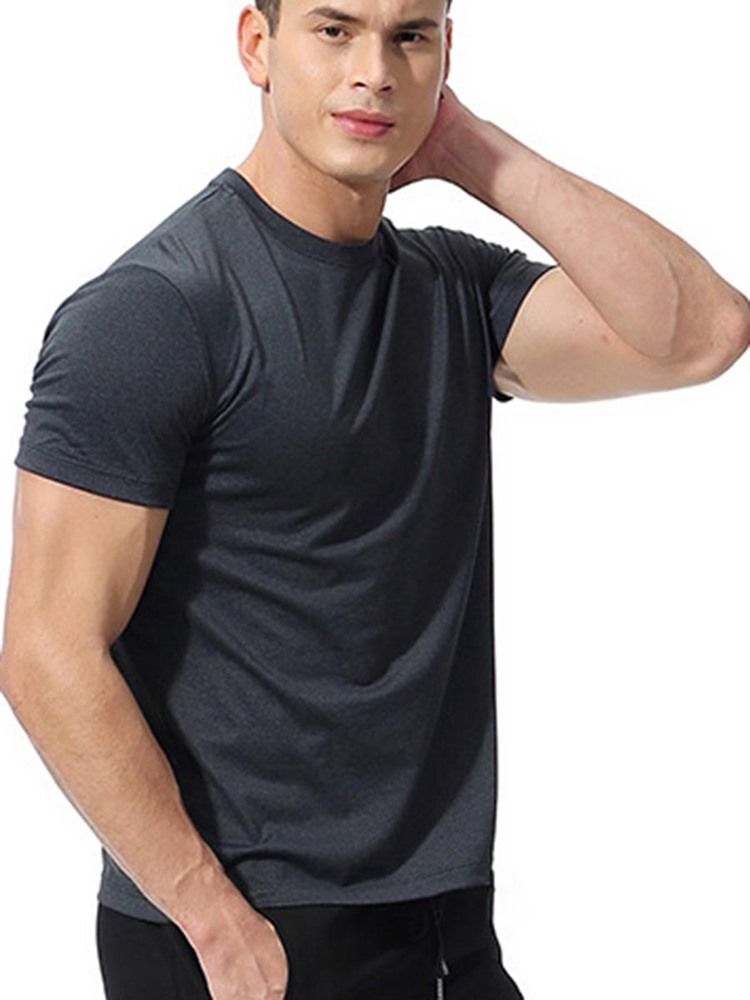 Herren Solid Quick Dry Kurzarm Gym Sport T-shirt