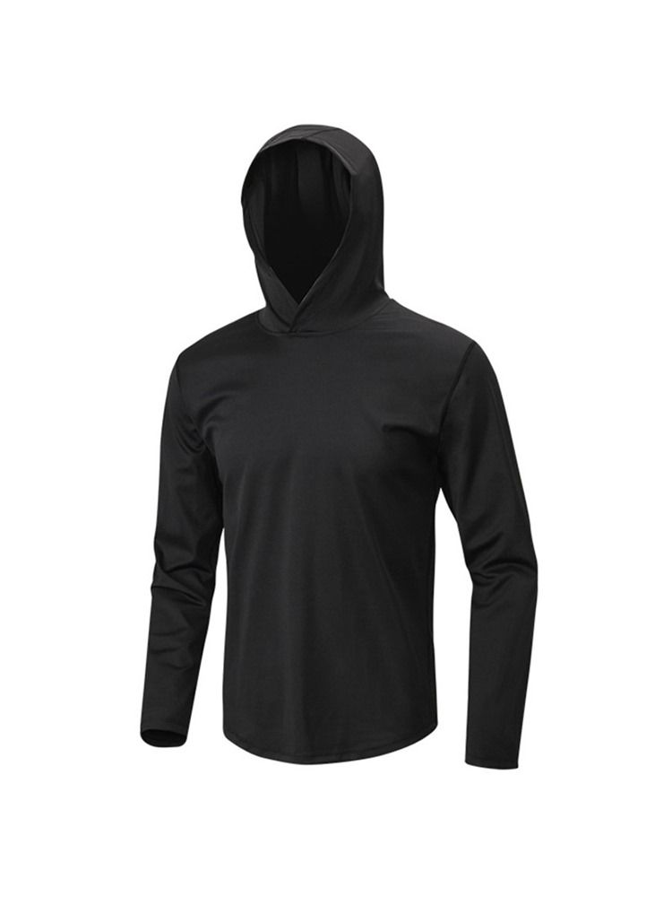 Herren Solid Quick Dry Pullover Langarm Sporttops Mit Kapuze