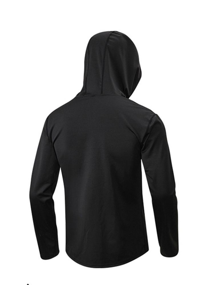 Herren Solid Quick Dry Pullover Langarm Sporttops Mit Kapuze