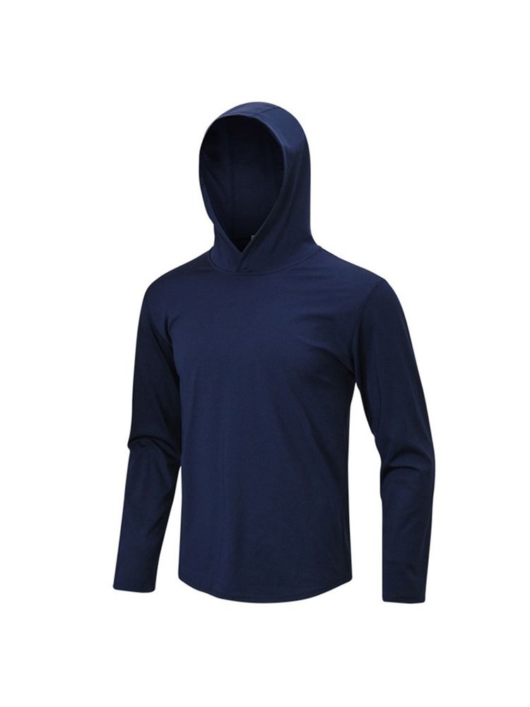 Herren Solid Quick Dry Pullover Langarm Sporttops Mit Kapuze