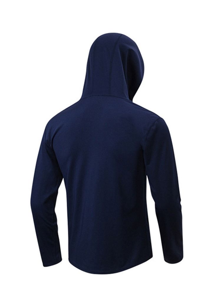 Herren Solid Quick Dry Pullover Langarm Sporttops Mit Kapuze