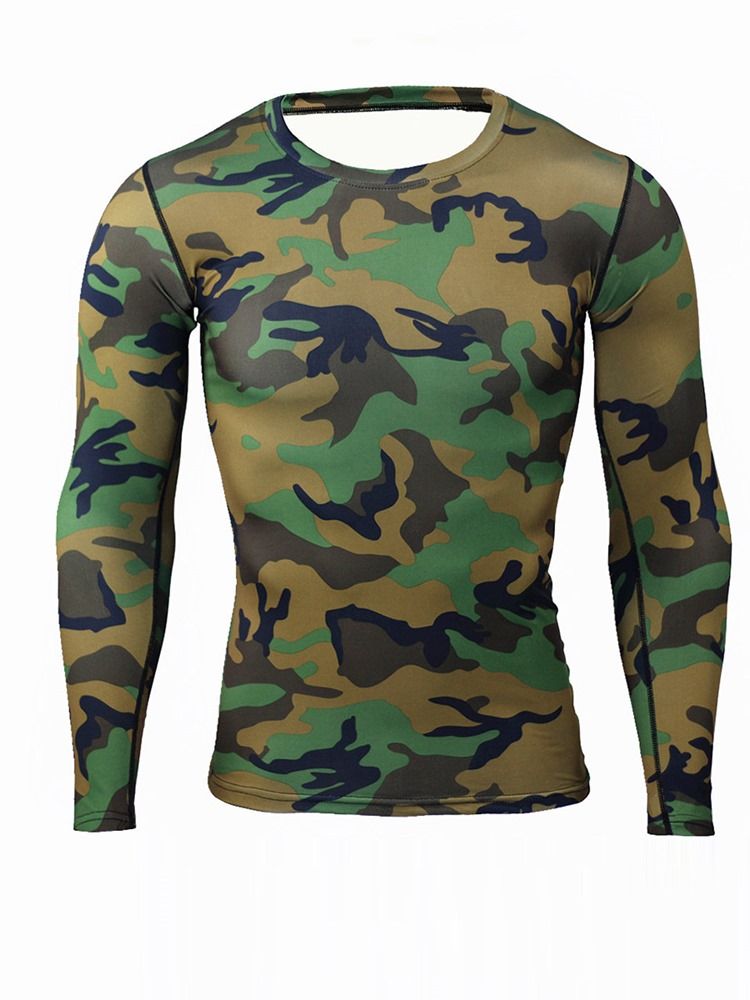 Männer Camouflage Atmungsaktives Patchwork Langarm Sportoberteil