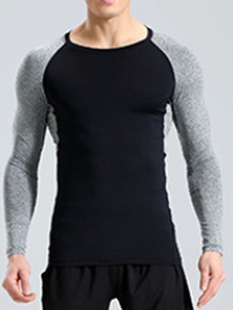 Männer Color Block Pullover Langarm Quick Dry Gym Sport Tops