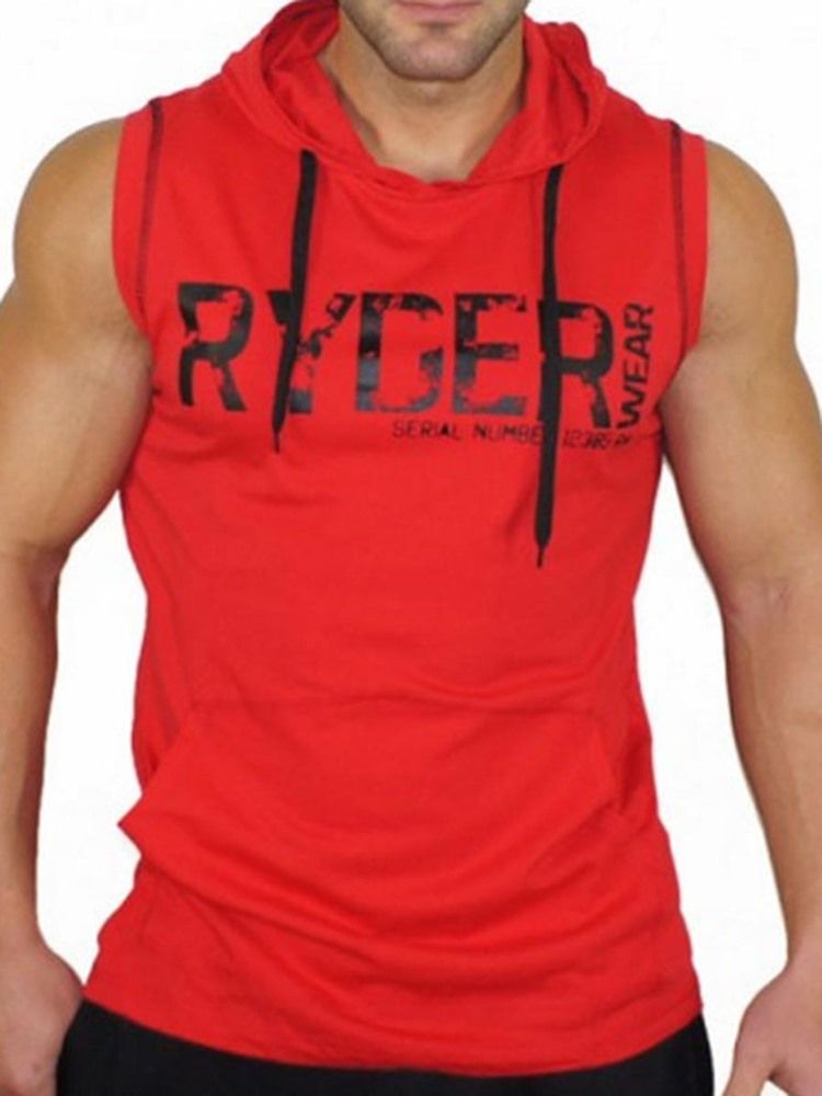 Männer Print Letter Ärmellose Kapuzen Gym Sport Tanktops