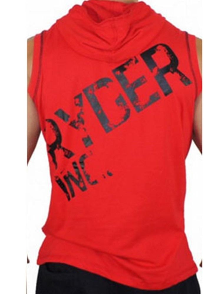 Männer Print Letter Ärmellose Kapuzen Gym Sport Tanktops