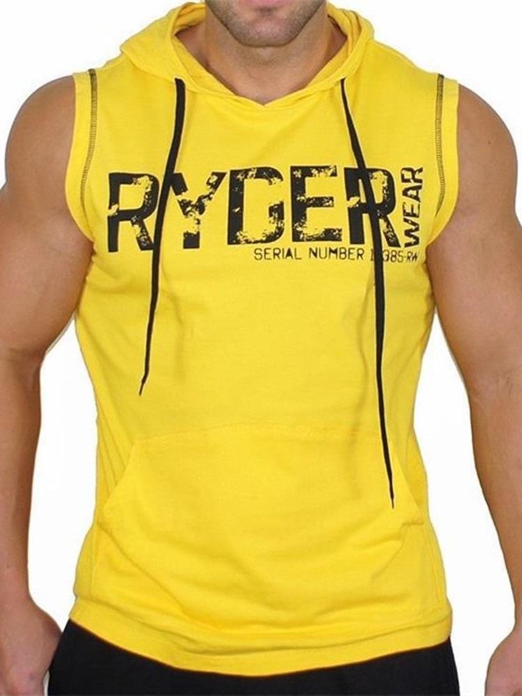 Männer Print Letter Ärmellose Kapuzen Gym Sport Tanktops