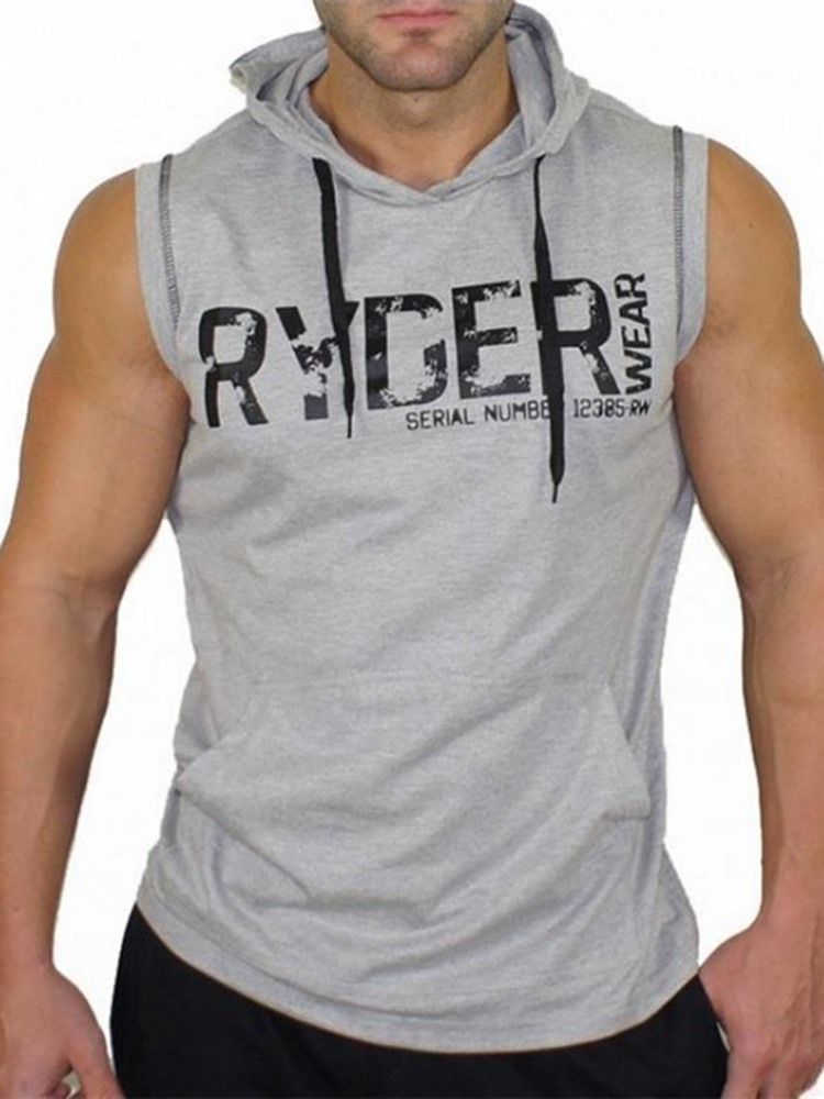 Männer Print Letter Ärmellose Kapuzen Gym Sport Tanktops