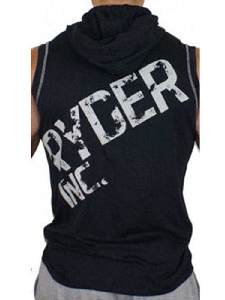 Männer Print Letter Ärmellose Kapuzen Gym Sport Tanktops