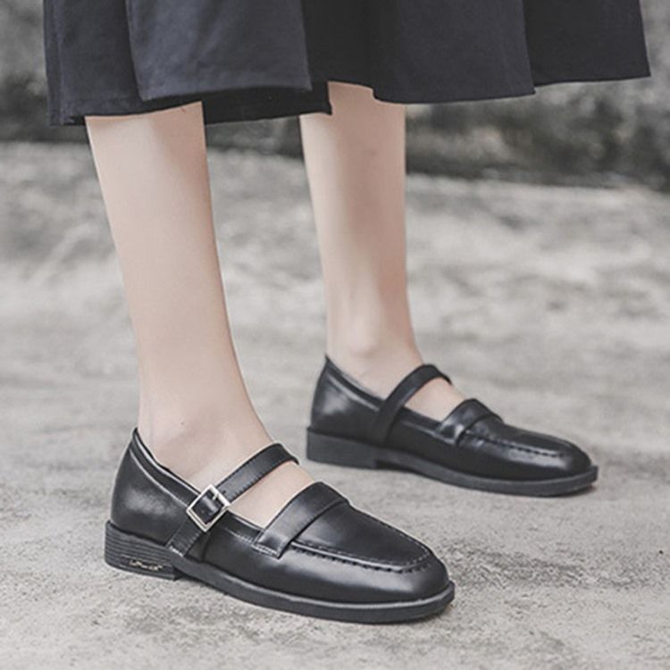 Damen Koreanische Flats Mit Blockabsatz Und Schnalle