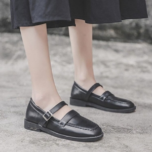 Damen Koreanische Flats Mit Blockabsatz Und Schnalle