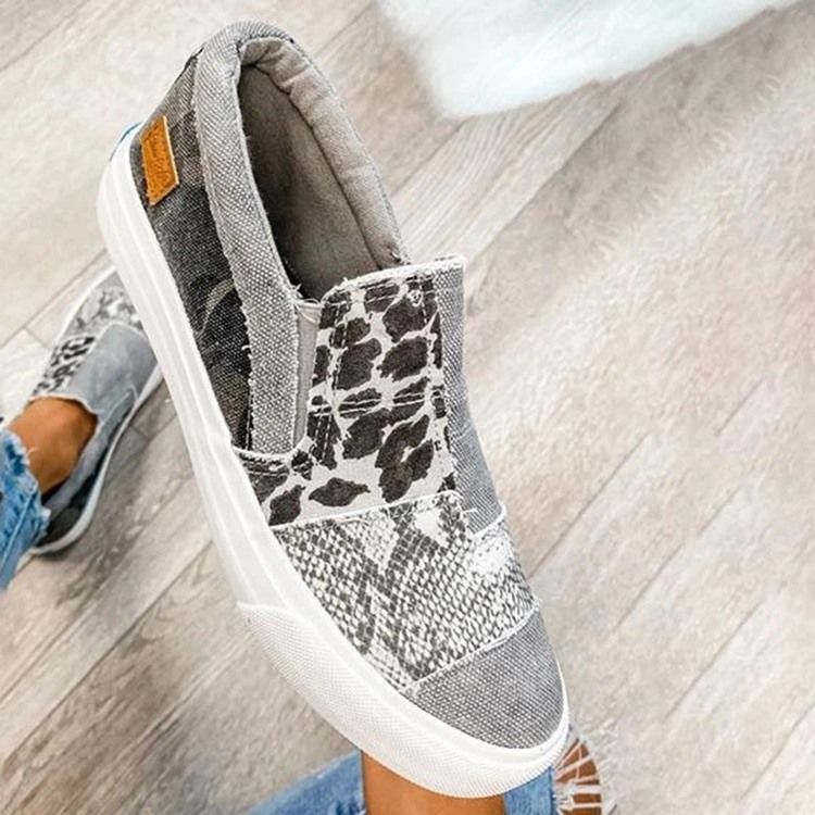 Damen Slip-on Low-cut Oberleder Sneakers Mit Leopardenmuster