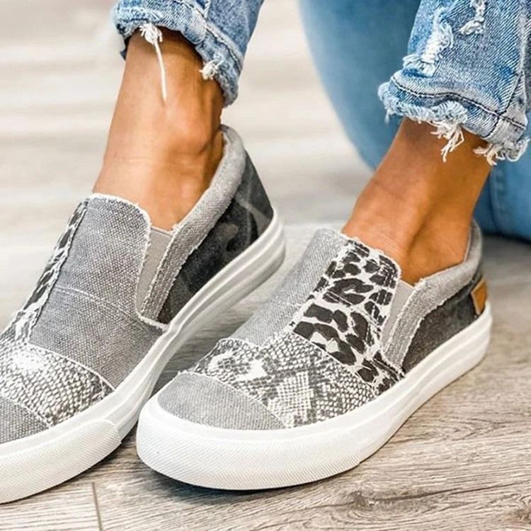 Damen Slip-on Low-cut Oberleder Sneakers Mit Leopardenmuster