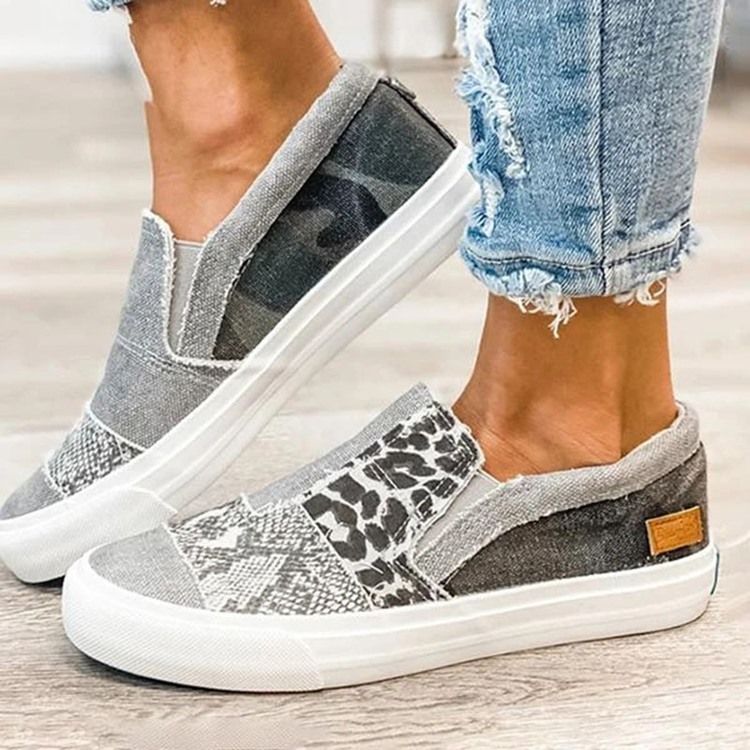 Damen Slip-on Low-cut Oberleder Sneakers Mit Leopardenmuster