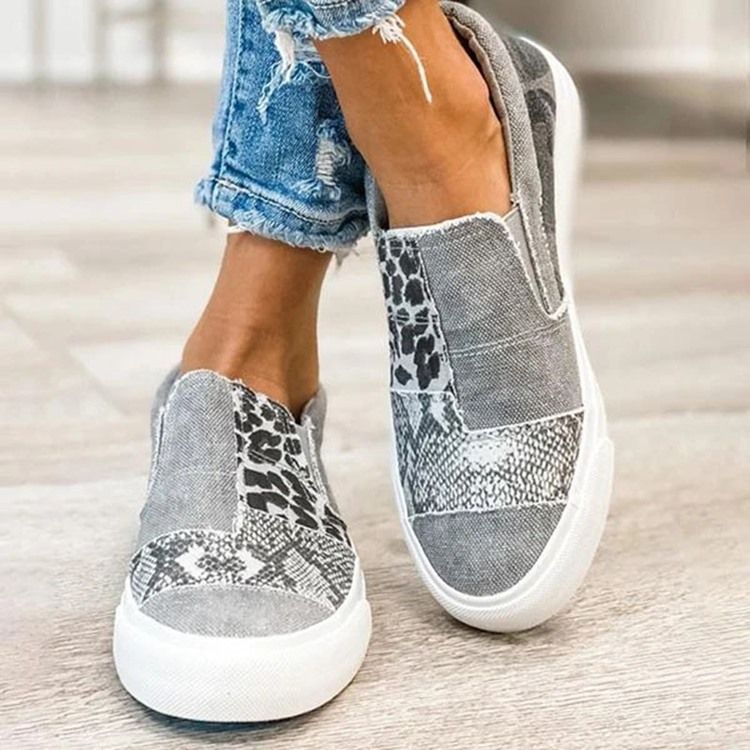 Damen Slip-on Low-cut Oberleder Sneakers Mit Leopardenmuster