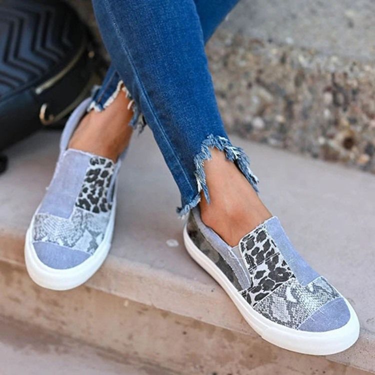 Damen Slip-on Low-cut Oberleder Sneakers Mit Leopardenmuster