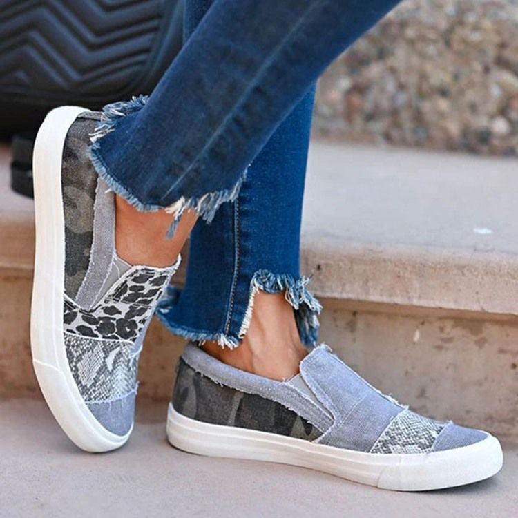 Damen Slip-on Low-cut Oberleder Sneakers Mit Leopardenmuster