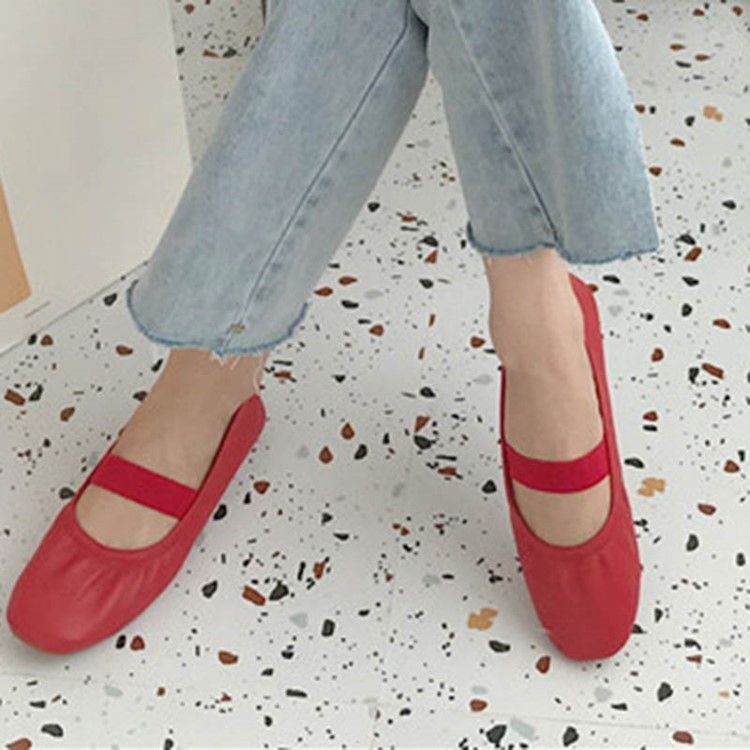 Square Toe Block Ferse Elastikband Damen Flats