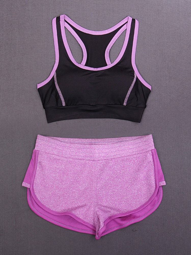 Damen Patchwork Farbblock Quick Dry Ärmellose Yoga-sport-sets