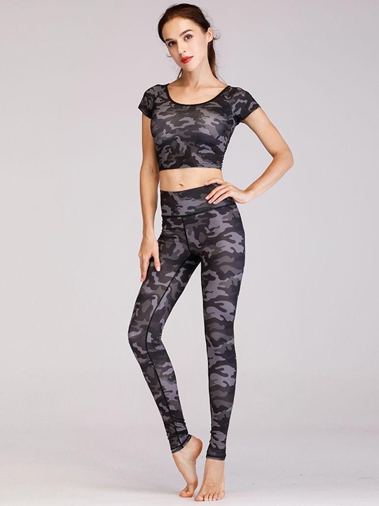 Damen Polyester Kurzarm Yoga Sport Sets