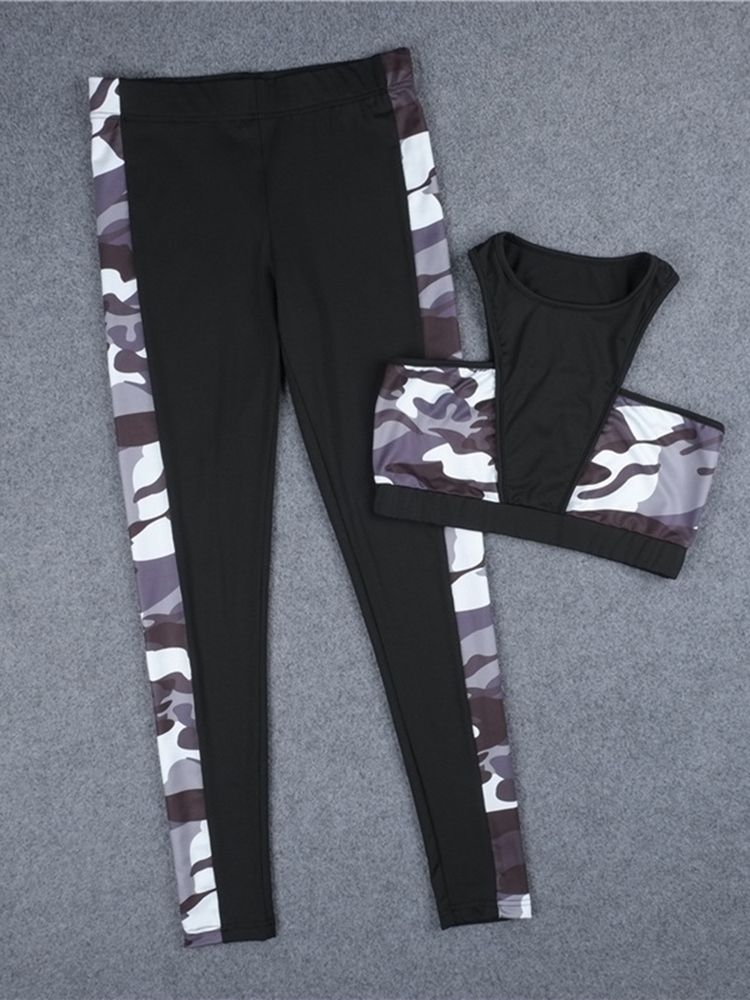 Damen Print Anti-schweiß Camouflage Pullover Yoga Sport Sets