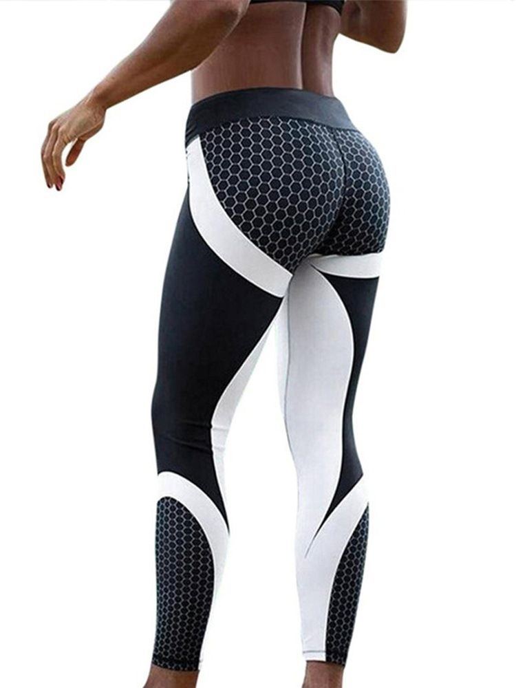 Color Block Honeycomb Print Damen Yoga Leggings Tiktok Leggings Mit Hoher Taille